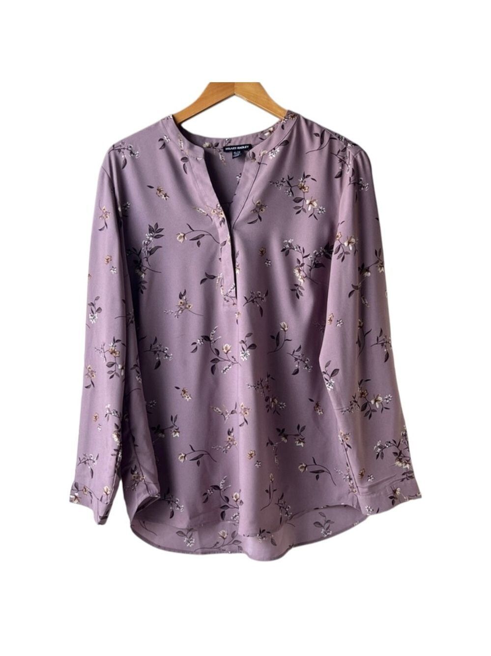 Hilary Radley Mauve Floral Long Sleeve Blouse Top
